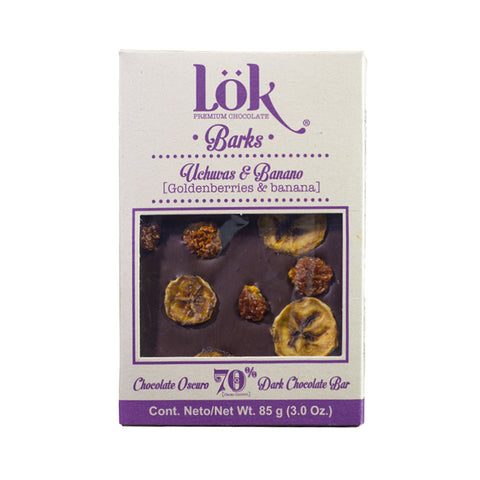 Lök Foods 'Barks' Goldenberry & Banana 70% Dark Chocolate Bar, 85g