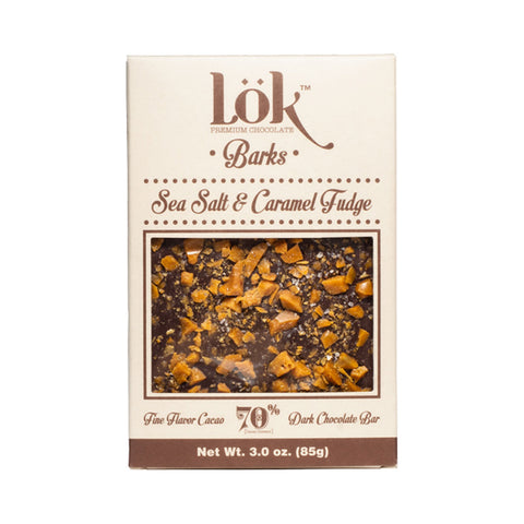 Lök Foods 'Barks' Sea Salt & Caramel Fudge 70% Dark Chocolate Bar, 85g