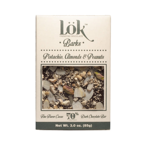 Lök Foods 'Barks' Pistachio, Almond & Peanut 70% Dark Chocolate Bar, 85g