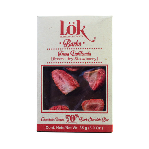 Lök Foods 'Barks' Freeze-Dried Strawberry 70% Dark Chocolate Bar, 85g