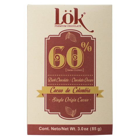 Lök Foods Colombian Single Origin 60% Cocoa Dark Chocolate Bar, 85g