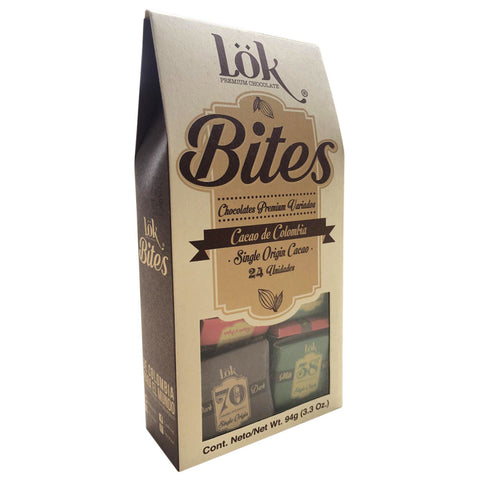 Lök Foods Colombian Single Origin Dark Chocolate Mini-Bar 'Bites', 24 Pack