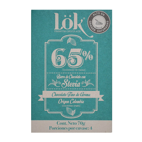 LOK Dark Chocolate Bar 65% Cocoa Sugar Free with Stevia 70g
